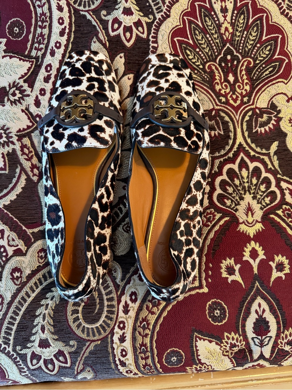 Tory Burch Black & White Leopard-Print Logo Ballet Flats